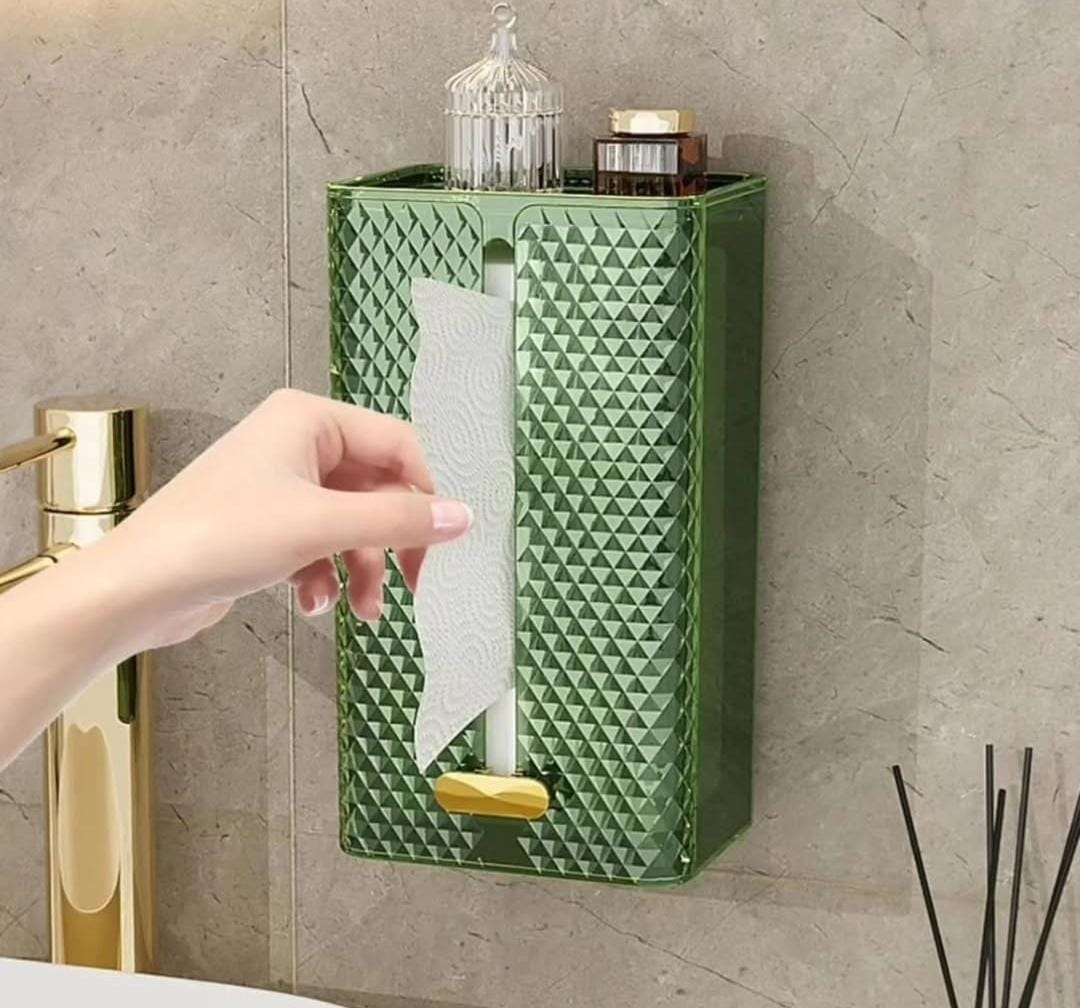 Luxury Diamond Texture Wall-Mounted Tissue Box Holder - Punch-Free Bathroom & Kitchen Napkin Dispenser - Waterproof Storage Box (Green/Black/Amber)