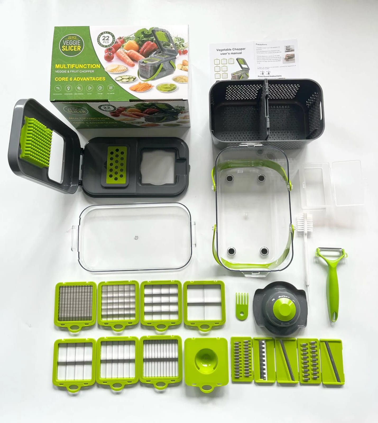 22PCS Multifunction Vegetable Chopper - Professional Fruit & Veggie Slicer, Mandoline Dicer, Manual Grater with Container, Egg Separator & Peeler