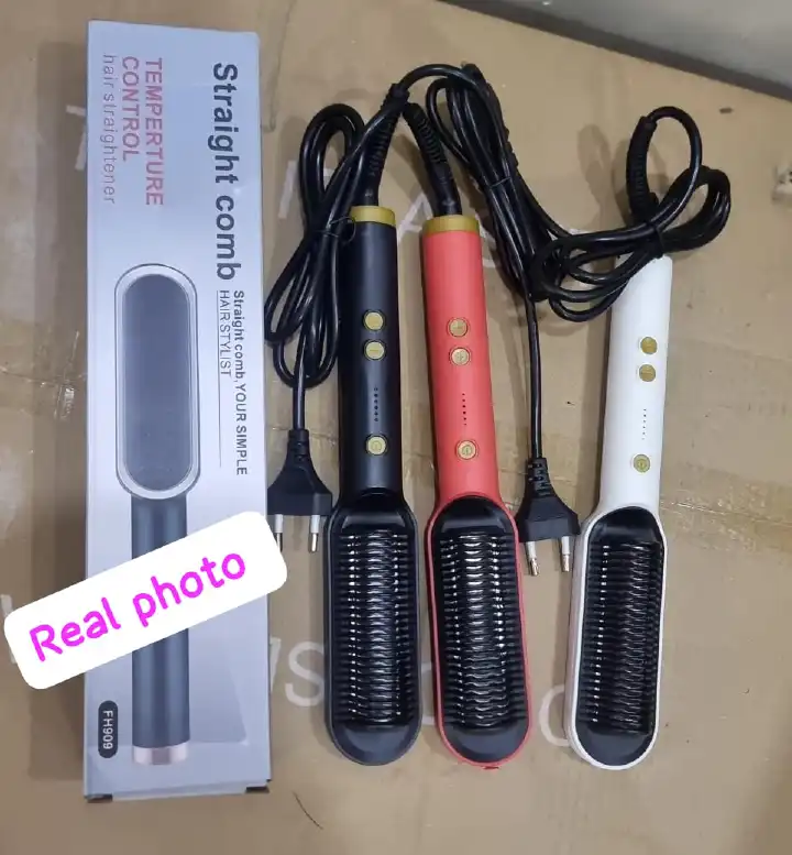 Professional Electric Hair Straightener Comb - Ceramic Fast Heating Hair Straightening Brush - Anti-Scald Ionic Hair Styling Tool for Men & Women (5 Heat Settings)