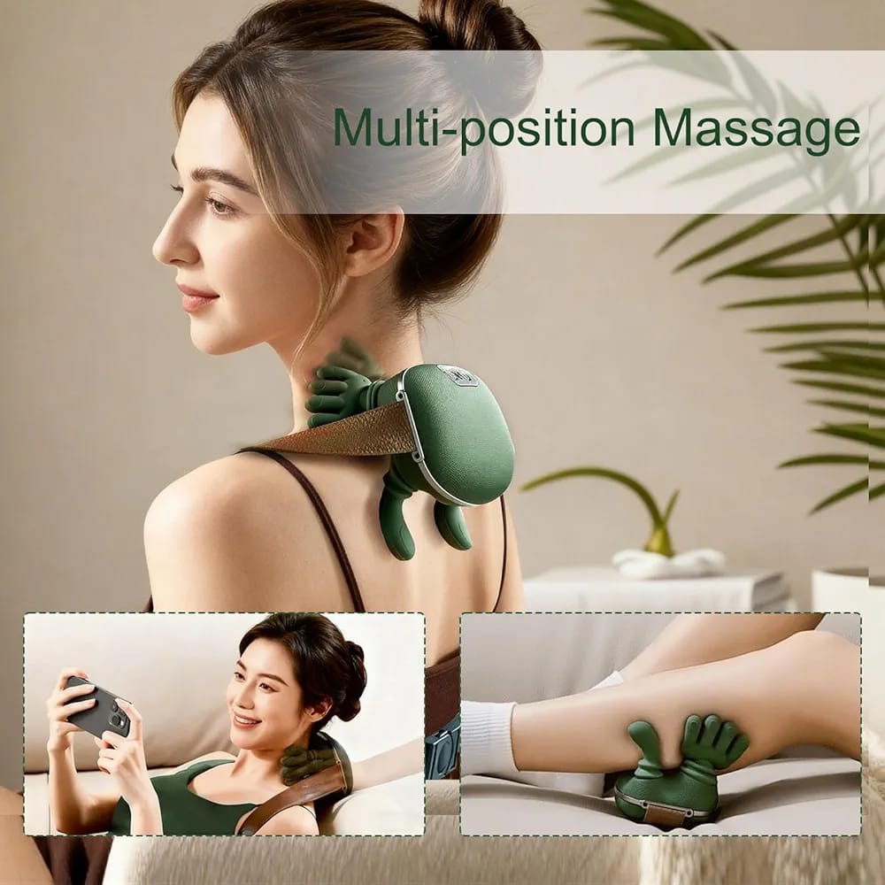 Rechargeable Electric Neck and Shoulder Massager with Heat - 6-Finger Hand-Mimicking Shiatsu Massage Nodes - Portable Deep Tissue Massager for Neck, Back, and Legs