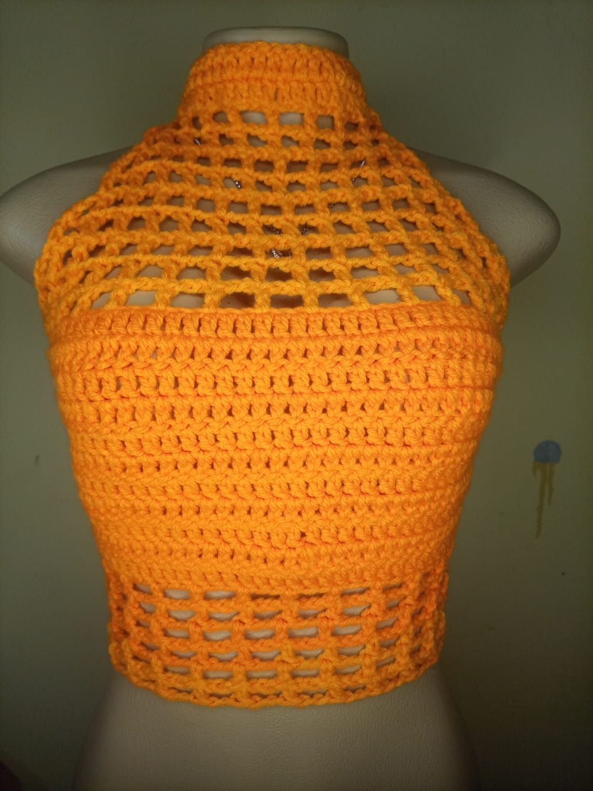 Handmade Crochet Halter Crop Top - Orange Boho Backless Lace-Up Summer Top - Sexy Festival Beachwear
