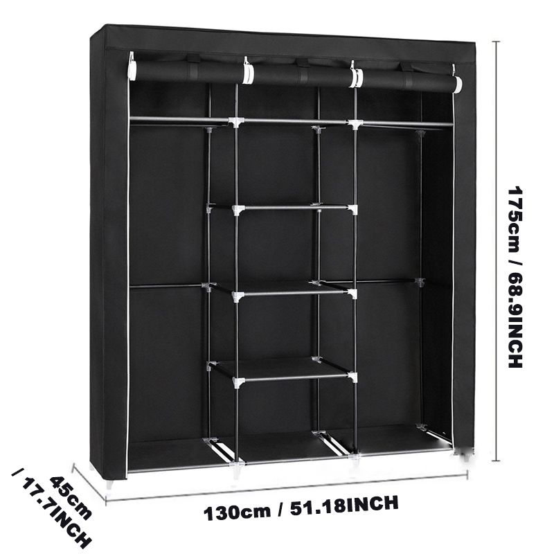 HomeMate 3 Columns 130 DIY Large Capacity Metallic Wardrobe Assemble Closets Portable Home Storage with Rolling Door