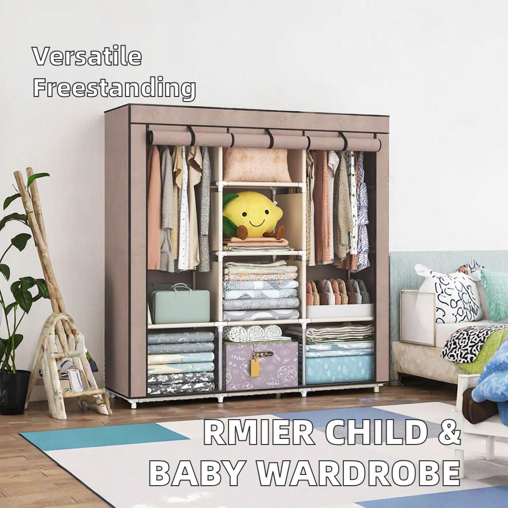 HomeMate 3 Columns 130 DIY Large Capacity Metallic Wardrobe Assemble Closets Portable Home Storage with Rolling Door