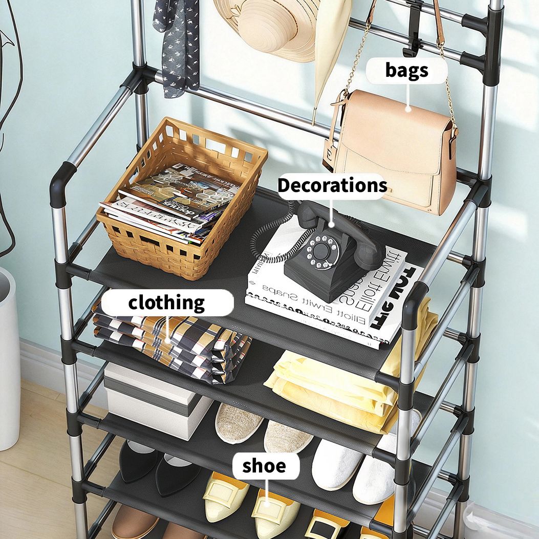 HomeMate 60cm/23.62in Extra Wide 5 Layer Simple Assemble Shoe Rack Floor Coat Hat Rack Shoe Integrated Household Storage Bedroom Living Room Bathroom Hangers