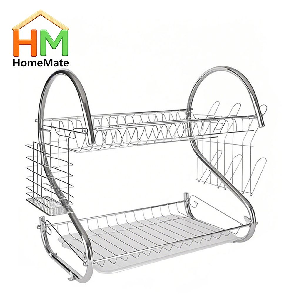 HomeMate  20 Inch 2 Layers Kitchen Storage Shelf Plastic Drain Dish Rack Kitchen Organizer for More Space Saving Kitchen Counter