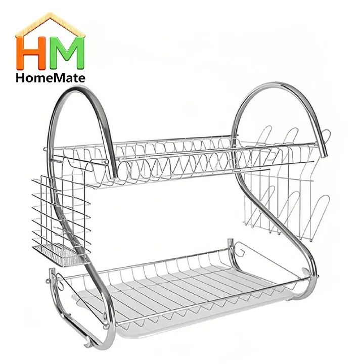 HomeMate  20 Inch 2 Layers Kitchen Storage Shelf Plastic Drain Dish Rack Kitchen Organizer for More Space Saving Kitchen Counter