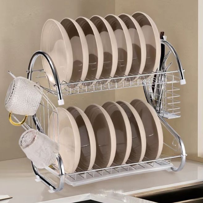 HomeMate  20 Inch 2 Layers Kitchen Storage Shelf Plastic Drain Dish Rack Kitchen Organizer for More Space Saving Kitchen Counter