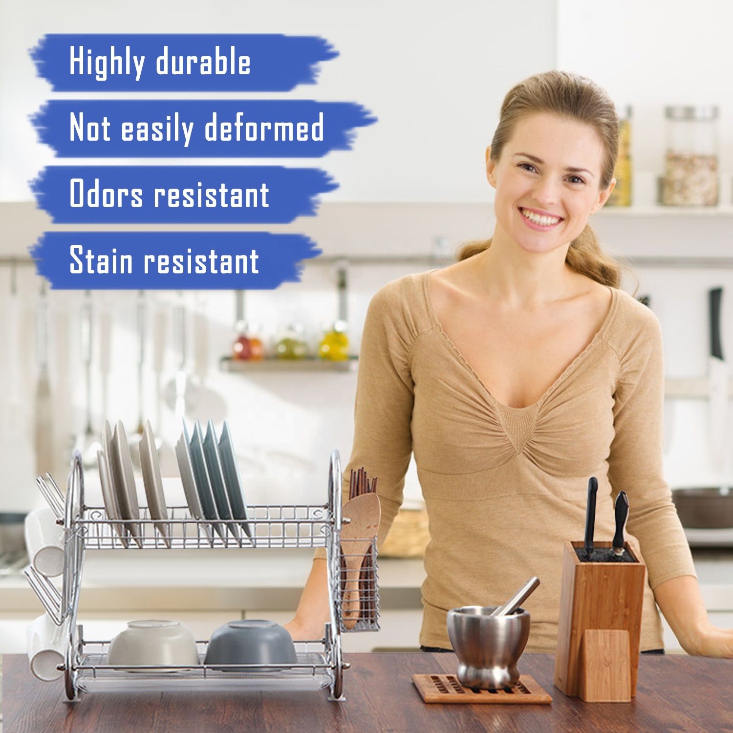 HomeMate  20 Inch 2 Layers Kitchen Storage Shelf Plastic Drain Dish Rack Kitchen Organizer for More Space Saving Kitchen Counter