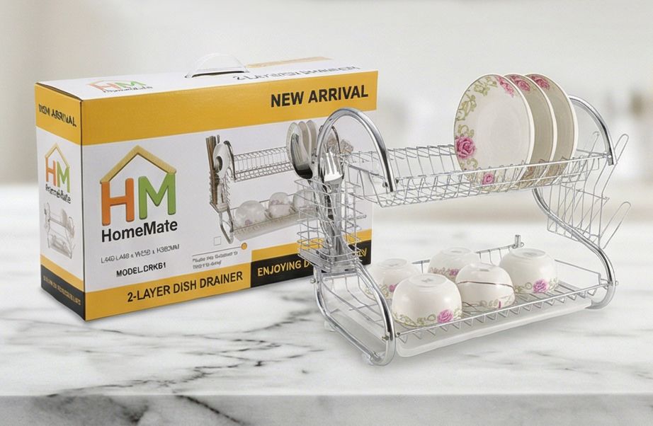 HomeMate  20 Inch 2 Layers Kitchen Storage Shelf Plastic Drain Dish Rack Kitchen Organizer for More Space Saving Kitchen Counter