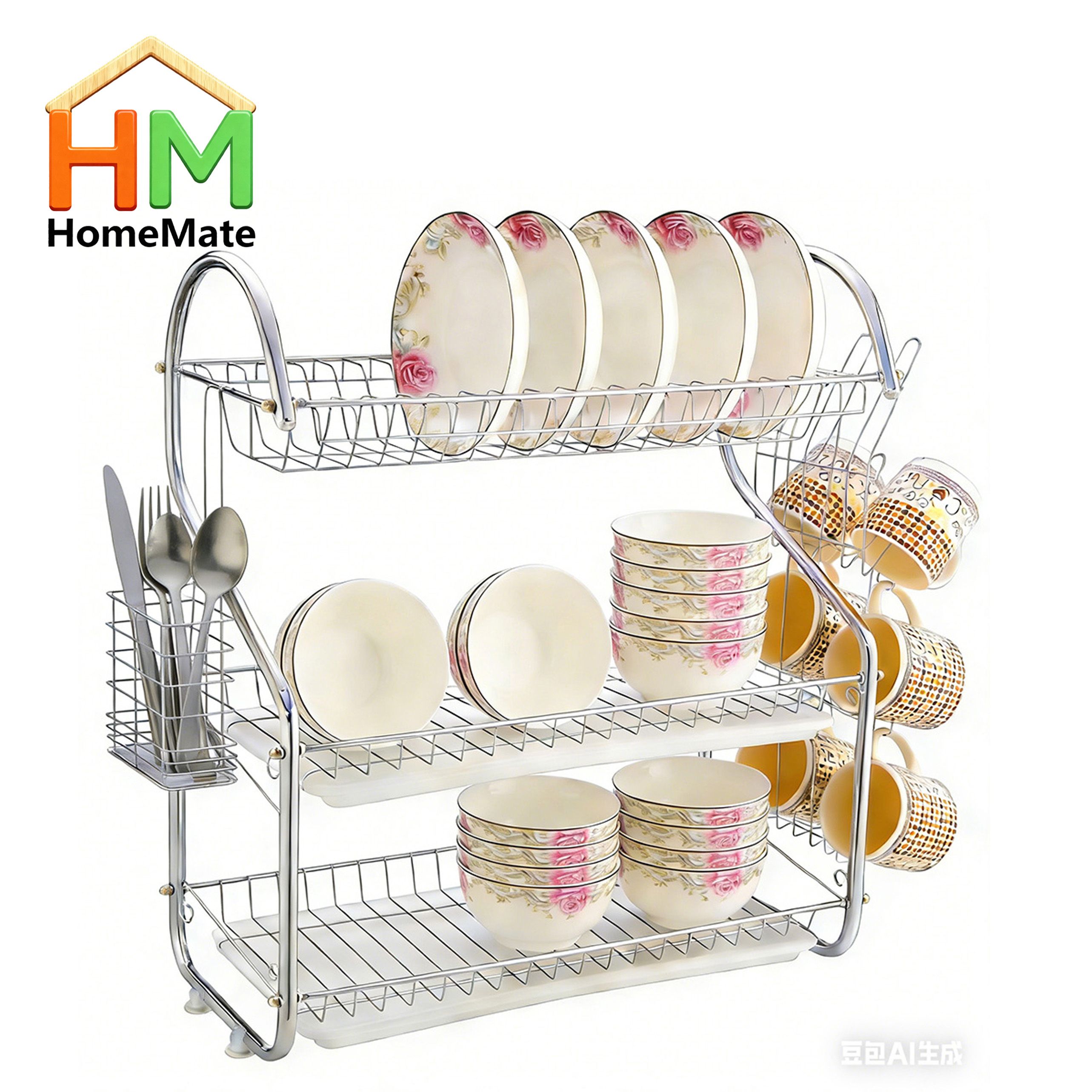 HomeMate  20 Inch 3 - Layer  Kitchen Storage Shelf Plastic Drain Dish Rack Kitchen Organizer for More Space Saving Kitchen Counter