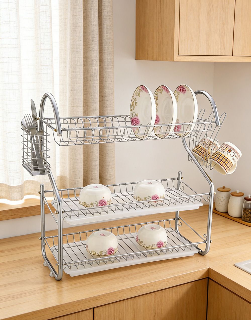 HomeMate  20 Inch 3 - Layer  Kitchen Storage Shelf Plastic Drain Dish Rack Kitchen Organizer for More Space Saving Kitchen Counter