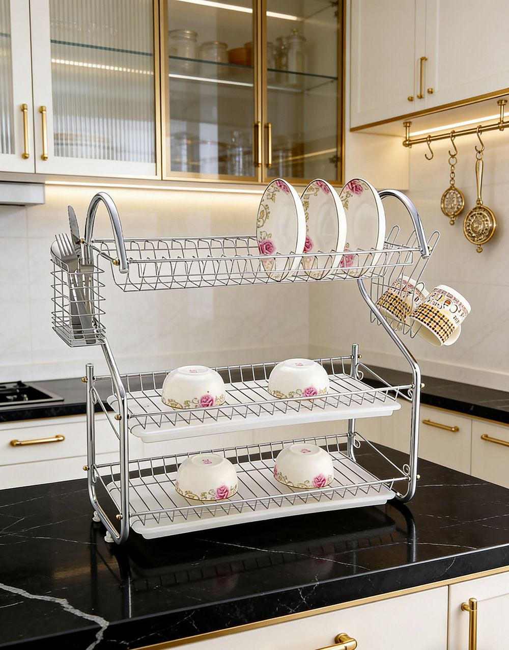 HomeMate  20 Inch 3 - Layer  Kitchen Storage Shelf Plastic Drain Dish Rack Kitchen Organizer for More Space Saving Kitchen Counter