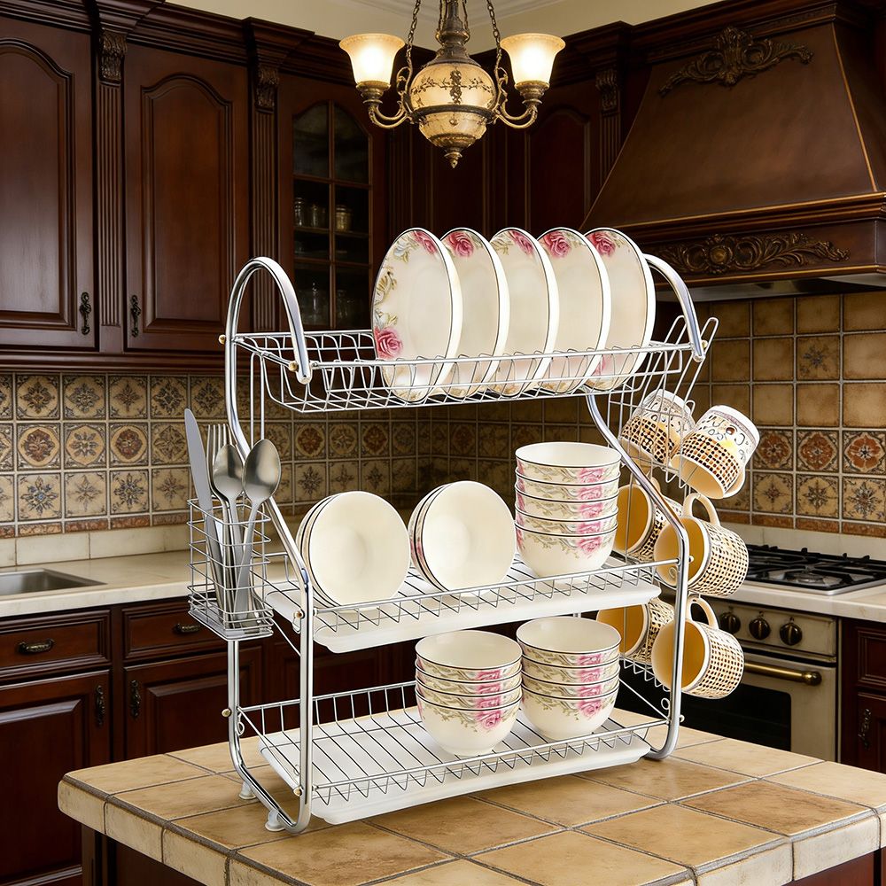 HomeMate  20 Inch 3 - Layer  Kitchen Storage Shelf Plastic Drain Dish Rack Kitchen Organizer for More Space Saving Kitchen Counter