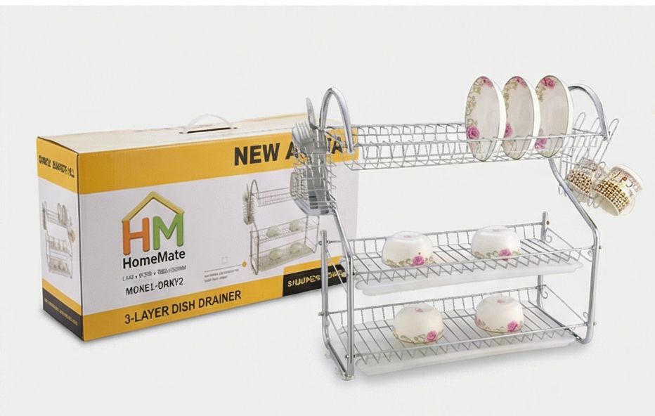 HomeMate  20 Inch 3 - Layer  Kitchen Storage Shelf Plastic Drain Dish Rack Kitchen Organizer for More Space Saving Kitchen Counter