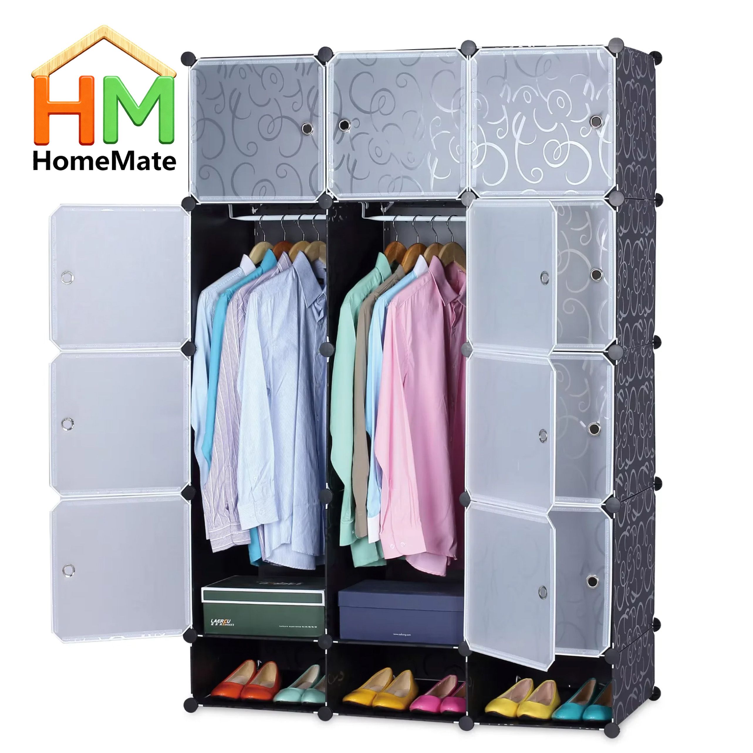 HomeMate 12 Grids 3 Columns Plastic Clothes Portable Wardrobe Closet Storage Shelf With Shoes Storage Box for Books Clothes Toys Sundries Space Saving Household Organizer