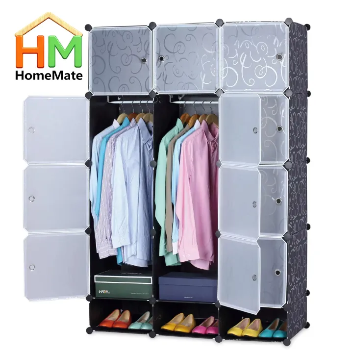 HomeMate 12 Grids 3 Columns Plastic Clothes Portable Wardrobe Closet Storage Shelf With Shoes Storage Box for Books Clothes Toys Sundries Space Saving Household Organizer