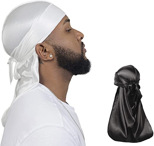 2 PIECES of Non Easy to Tear Silky Durags, Silk Durag for Men Women Waves, Silk Durag Pack Wave Cap, Silky Satin Durag Extra Long Tails.