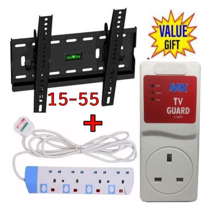 Skilltech 15-55 Inch Tilting TV Wall Mount Bracket +4Way Power Extension+Free TV Guard