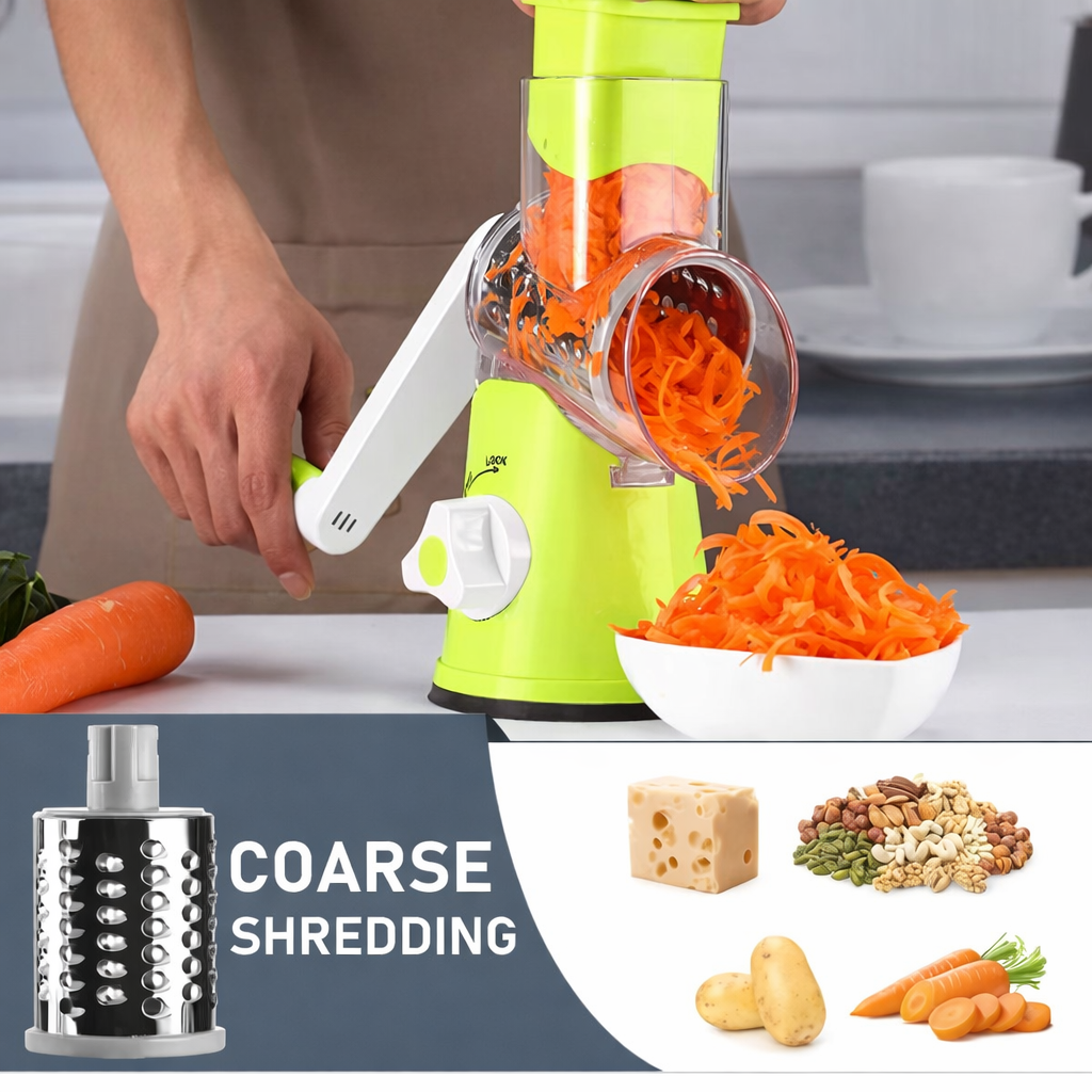 ⚡ 3-in-1 Manual Vegetable Cutter & Cheese Grater – Hand Crank Food Slicer with Strong Suction Base, No Electricity Needed