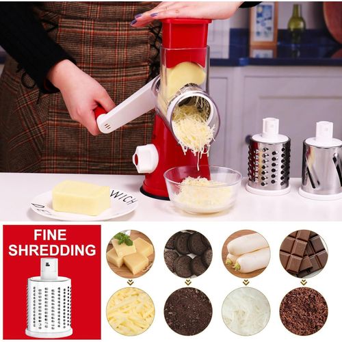 ⚡ 3-in-1 Manual Vegetable Cutter & Cheese Grater – Hand Crank Food Slicer with Strong Suction Base, No Electricity Needed