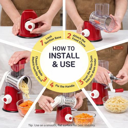 ⚡ 3-in-1 Manual Vegetable Cutter & Cheese Grater – Hand Crank Food Slicer with Strong Suction Base, No Electricity Needed