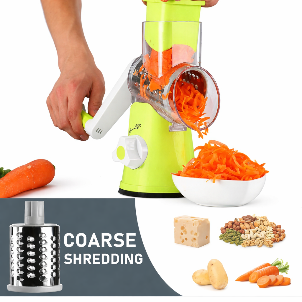 ⚡ 3-in-1 Manual Vegetable Cutter & Cheese Grater – Hand Crank Food Slicer with Strong Suction Base, No Electricity Needed