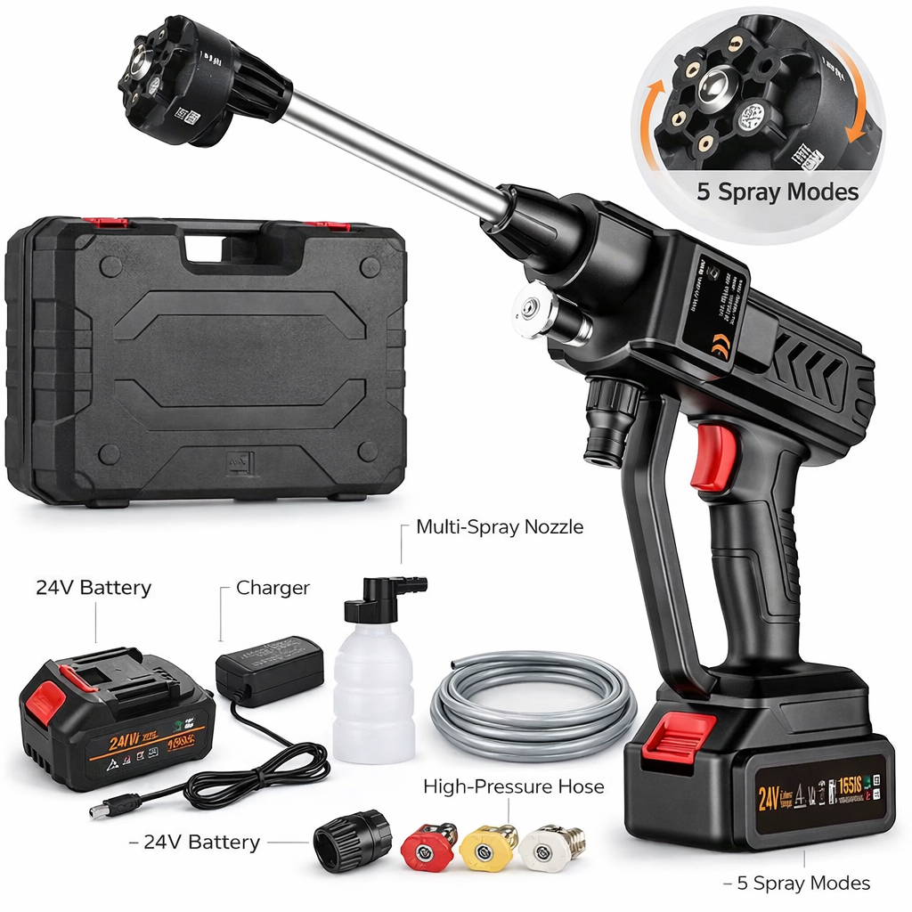 ⚡Portable Cordless High Pressure Car Washer, Spray Water Gun Machine With 2 Lithium Battery, Interchangeable Nozzles For Cleaning Car, Motorcycle, Bikes, Fence, Wall, Deck Cleaning.