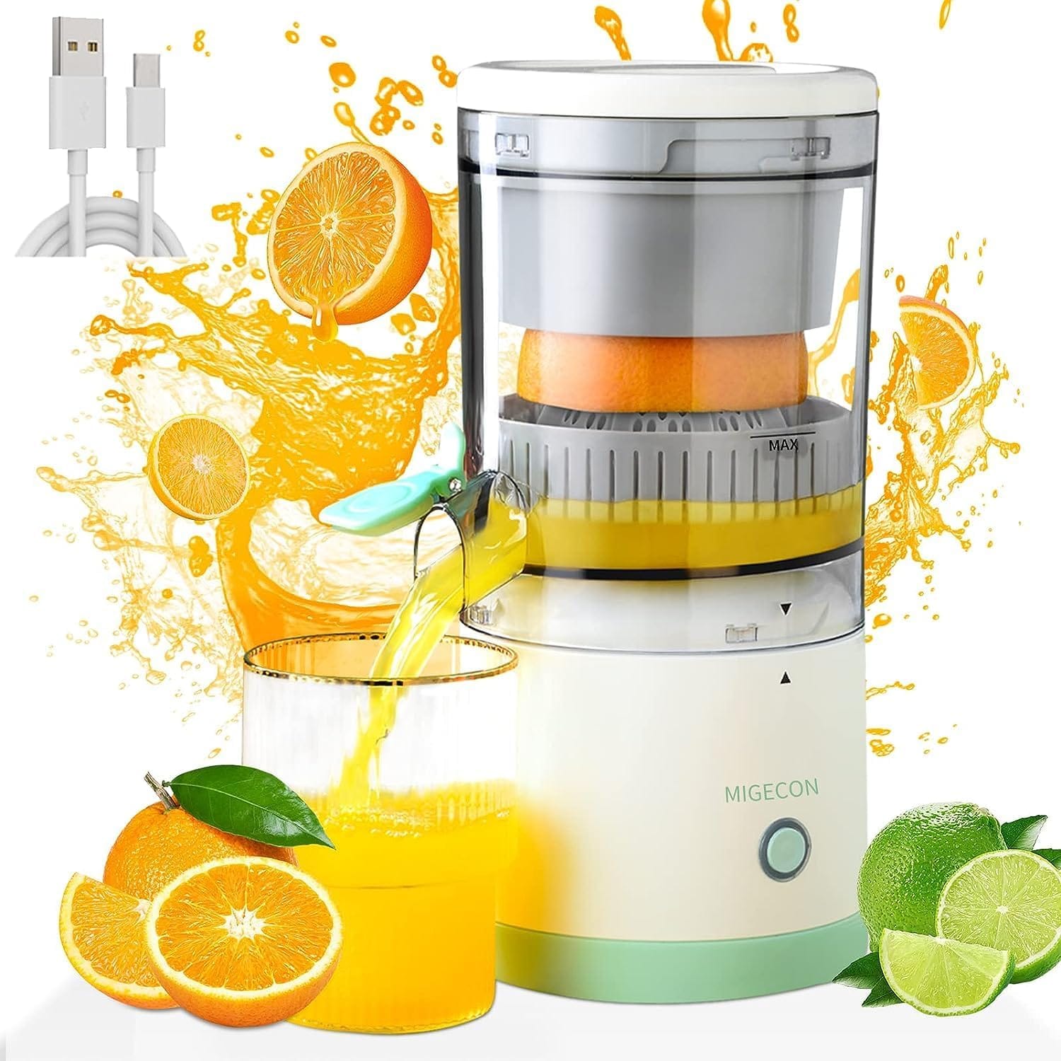 Hand-Free Citrus Juicer Machine-High-Performance Automatic Juice Squeezer for Lemon, Lime, Grapefruit, Pomegranate, Easy to Clean & Use