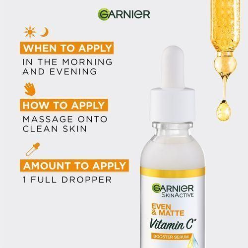Garnier Even & Bright Vitamin C Brightening Booster Face Serum - Corrects Dark Spots with 3.5% Niacinamide + Vitamin C & Salicylic Acid, 15ml