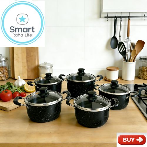 Smartraha life Smartrahalife 14PCS Iron Cookware Sets 5pcs pots 18/20/22/24/26cm and 5pcs lids 4pcs cleaning tool Suitable for induction cookers Sufuria