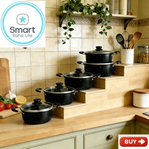 Smartraha life Smartrahalife 14PCS Iron Cookware Sets 5pcs pots 18/20/22/24/26cm and 5pcs lids 4pcs cleaning tool Suitable for induction cookers Sufuria