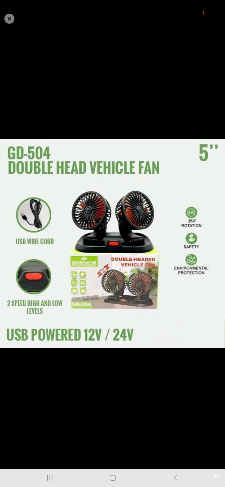 Double Head 12V Car Fan – Dual Adjustable Cooling Fan