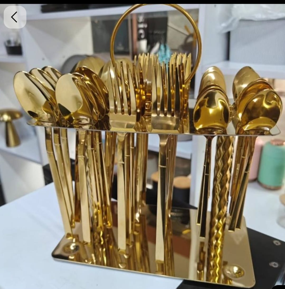 24-Piece Stainless Steel Cutlery Set – Elegant Dinner Forks, Knives & Spoons [ gold]