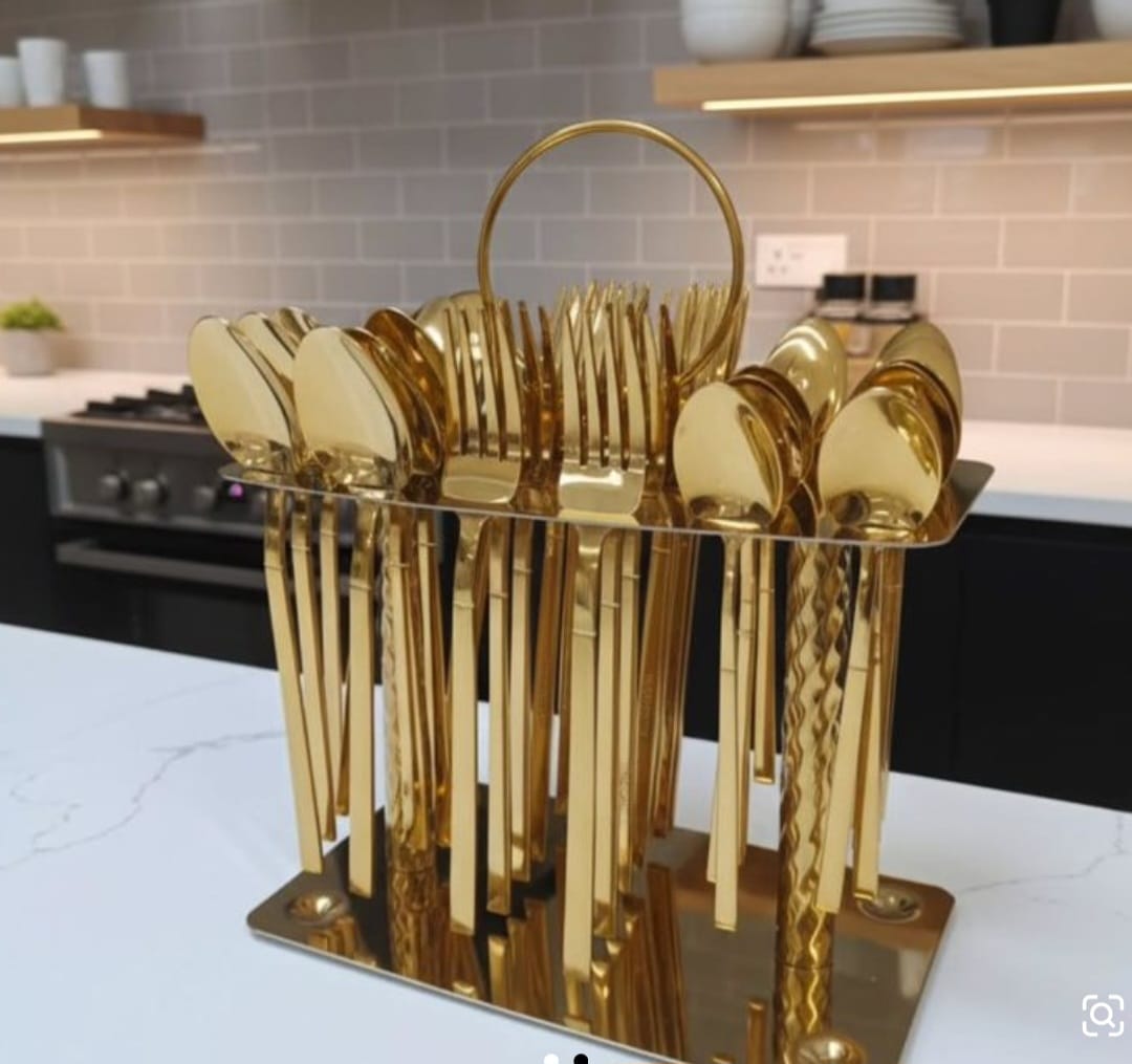 24-Piece Stainless Steel Cutlery Set – Elegant Dinner Forks, Knives & Spoons [ gold]