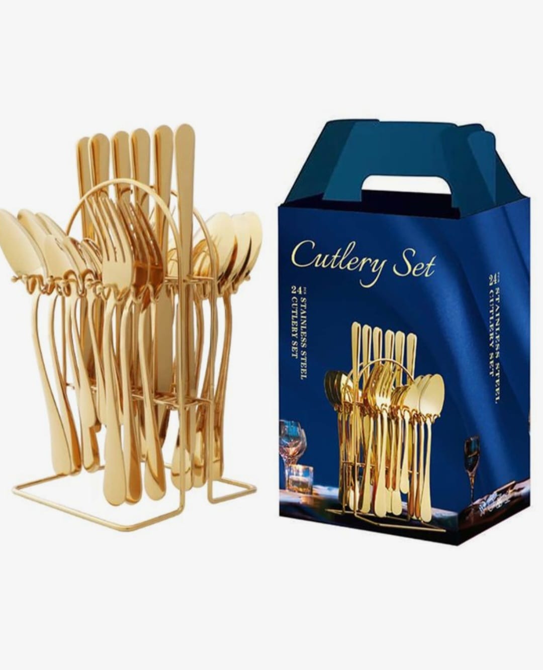 24-Piece Stainless Steel Cutlery Set – Elegant Dinner Forks, Knives & Spoons [ gold]