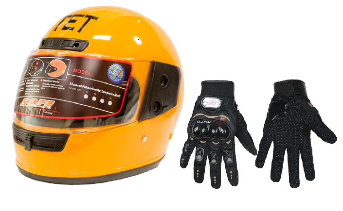 TET Full Face Helmet Alone or with  Pro Biker Full Finger Gloves - KEBS Approved
2-in-1 Motorcycle Safety Combo: