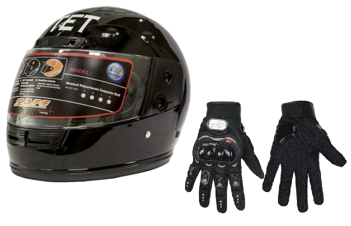 TET Full Face Helmet Alone or with  Pro Biker Full Finger Gloves - KEBS Approved
2-in-1 Motorcycle Safety Combo: