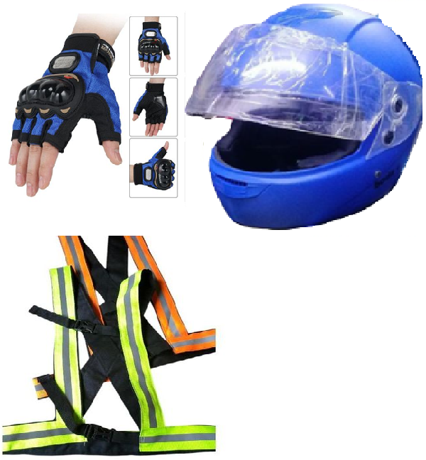 3-in-1 Motorcycle Safety Set: Boda Plus (+) Helmet + Reflector Straps + Half Finger Gloves
