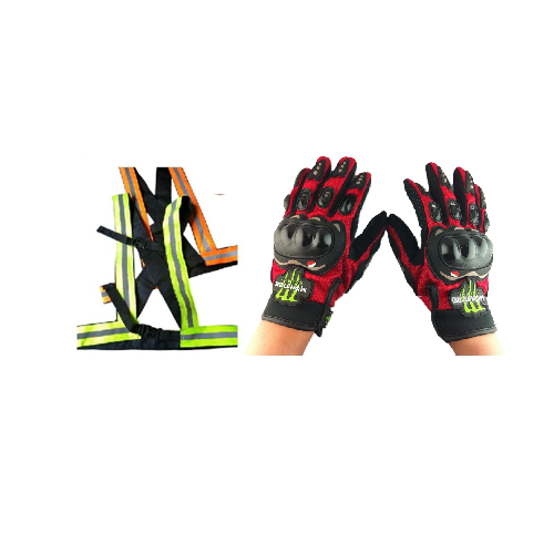 3-in-1 Motorcycle Safety Set: Boda Plus (+) Helmet + Reflector Straps + Half Finger Gloves