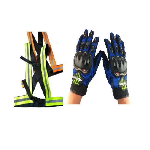 3-in-1 Motorcycle Safety Set: Boda Plus (+) Helmet + Reflector Straps + Half Finger Gloves