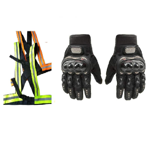 3-in-1 Motorcycle Safety Set: Boda Plus (+) Helmet + Reflector Straps + Half Finger Gloves