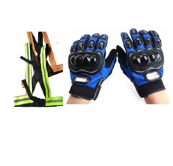 3-in-1 Motorcycle Safety Set: Boda Plus (+) Helmet + Reflector Straps + Half Finger Gloves