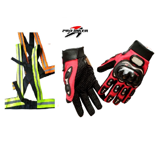 3-in-1 Motorcycle Safety Set: Boda Plus (+) Helmet + Reflector Straps + Half Finger Gloves
