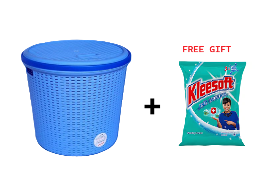 Kenstar Durable Laundry Basket with Lid + FREE Handwash Powder - Ventilated Design