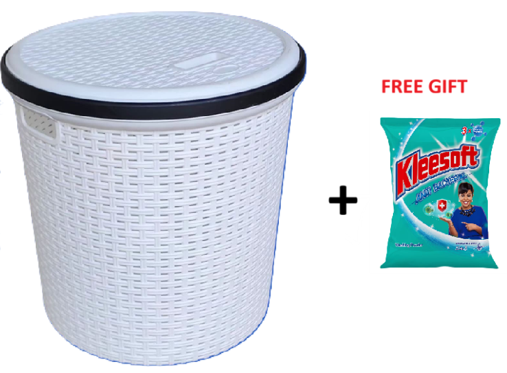 Kenstar Durable Laundry Basket with Lid + FREE Handwash Powder - Ventilated Design