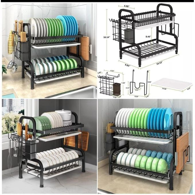2 Tier High Quality Carbon Steel Dish Rack with a Side-Mounted Cutlery Holder