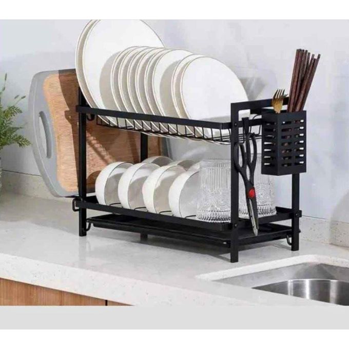 PRICE DROP!! 2 Tier High Quality Steel Dish Rack with a Side-Mounted Cutlery Holder