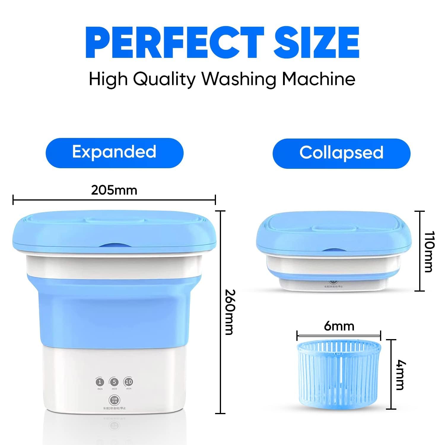 Portable Washing Machine,10L Folding Mini Washer with 3 Modes Deep Cleaning of underwear,baby clothes,Foldable Washing Machine for Apartments,Dorm,Camping,RV,Travel Laundry
