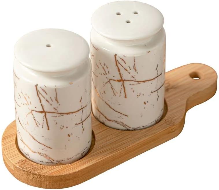 Salt and Pepper Set with Bamboo Wooden Tray Salt & pepper bamboo container