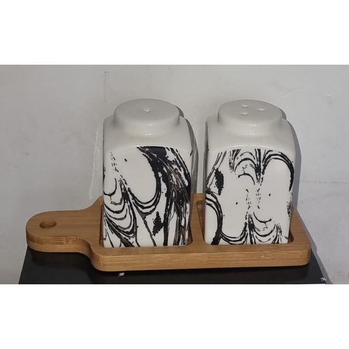 Salt and Pepper Set with Bamboo Wooden Tray Salt & pepper bamboo container